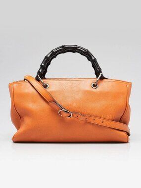 Gucci Orange Pebbled Leather Medium Bamboo Shopper Tote Bag